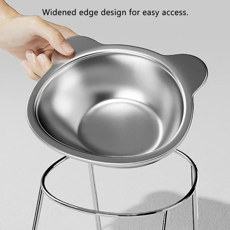 ‌304 Stainless Steel Raised Cat Bowl with 15° Elevated Design Tilted Neck Guard Healthy Feeding Shatterproof for Cats Puppies